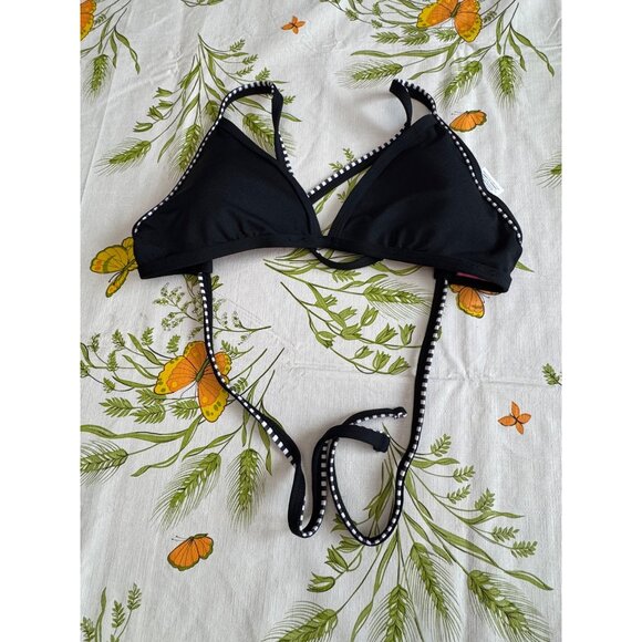 Dolfin Uglies Revibe Black Triangle Bikini Top With Pink Lining & Striped Trim M - Picture 1 of 8